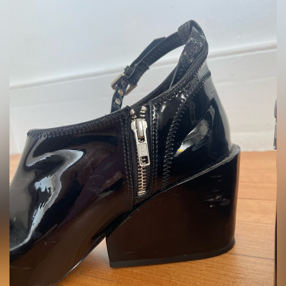 Cheap Monday Cube Black Patent Wedge Boots 9.5 - Picture 6 of 16